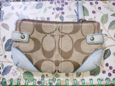 Monedero beige con cuero celeste - miniatura 2