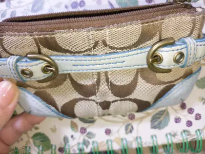 Monedero beige con cuero celeste - miniatura 3