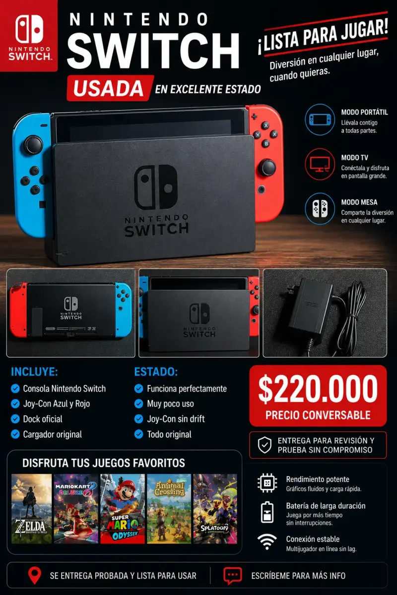 Nintendo Switch V2 usada en excelente estado - 1