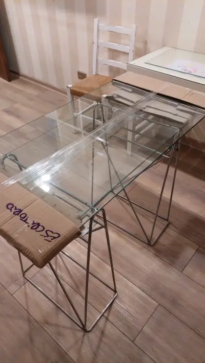 Escritorio de vidrio y metal (110x55x80) - miniatura 3