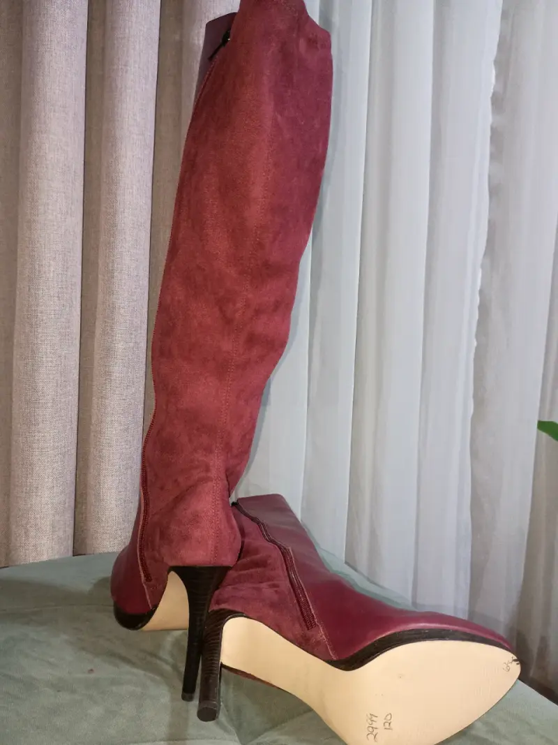 Botas de cuero burdeos de tacón alto - 3