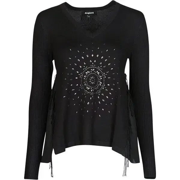 Polera Desigual negra con flecos - 1