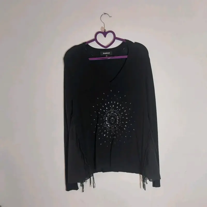 Polera Desigual negra con flecos - 2