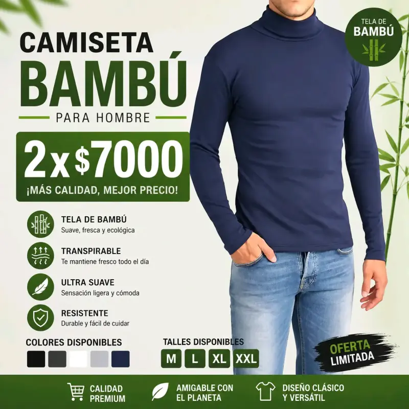 Camiseta bambú hombre azul,negro o blanco - 1