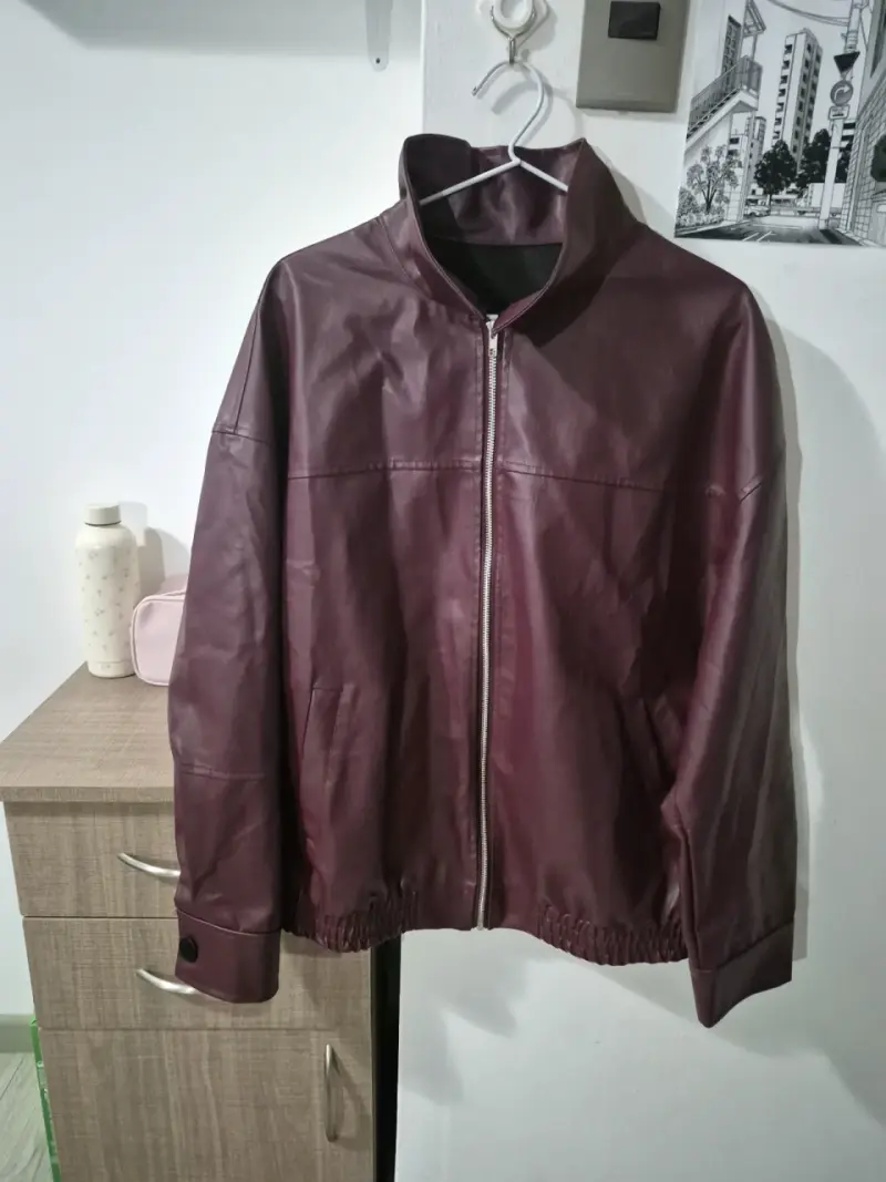 Chaqueta de cuero burdeos - 1