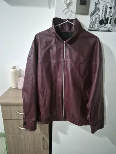 Chaqueta de cuero burdeos - miniatura 1