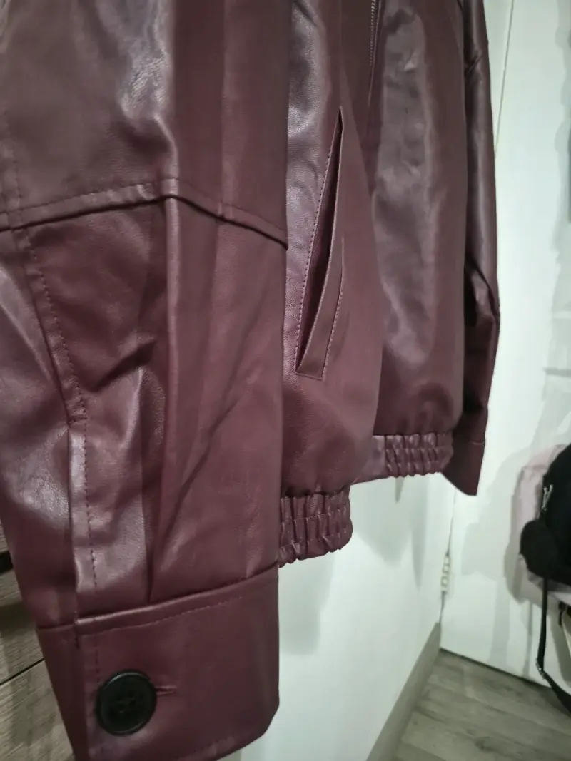 Chaqueta de cuero burdeos - 5