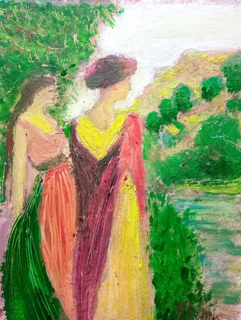 Pintura al óleo dos mujeres - 1