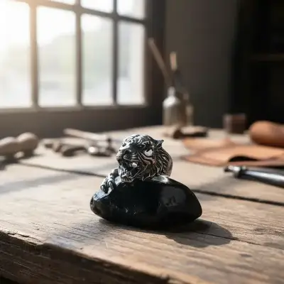 Anillo de acero con diseño de tigre - miniatura 3