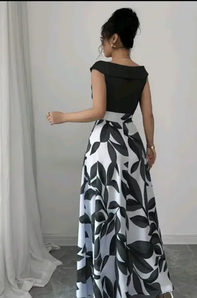 Vestido largo blanco y negro - miniatura 2