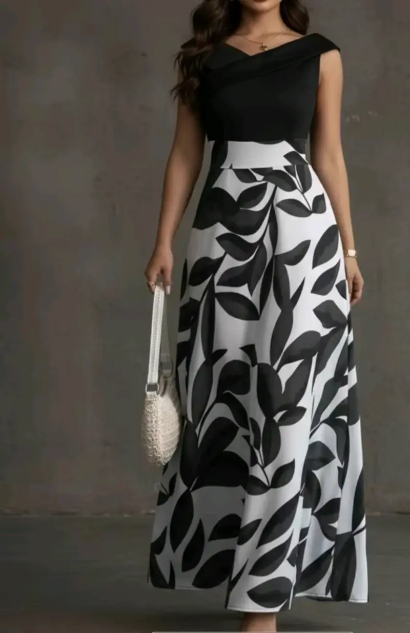Vestido largo blanco y negro - 3