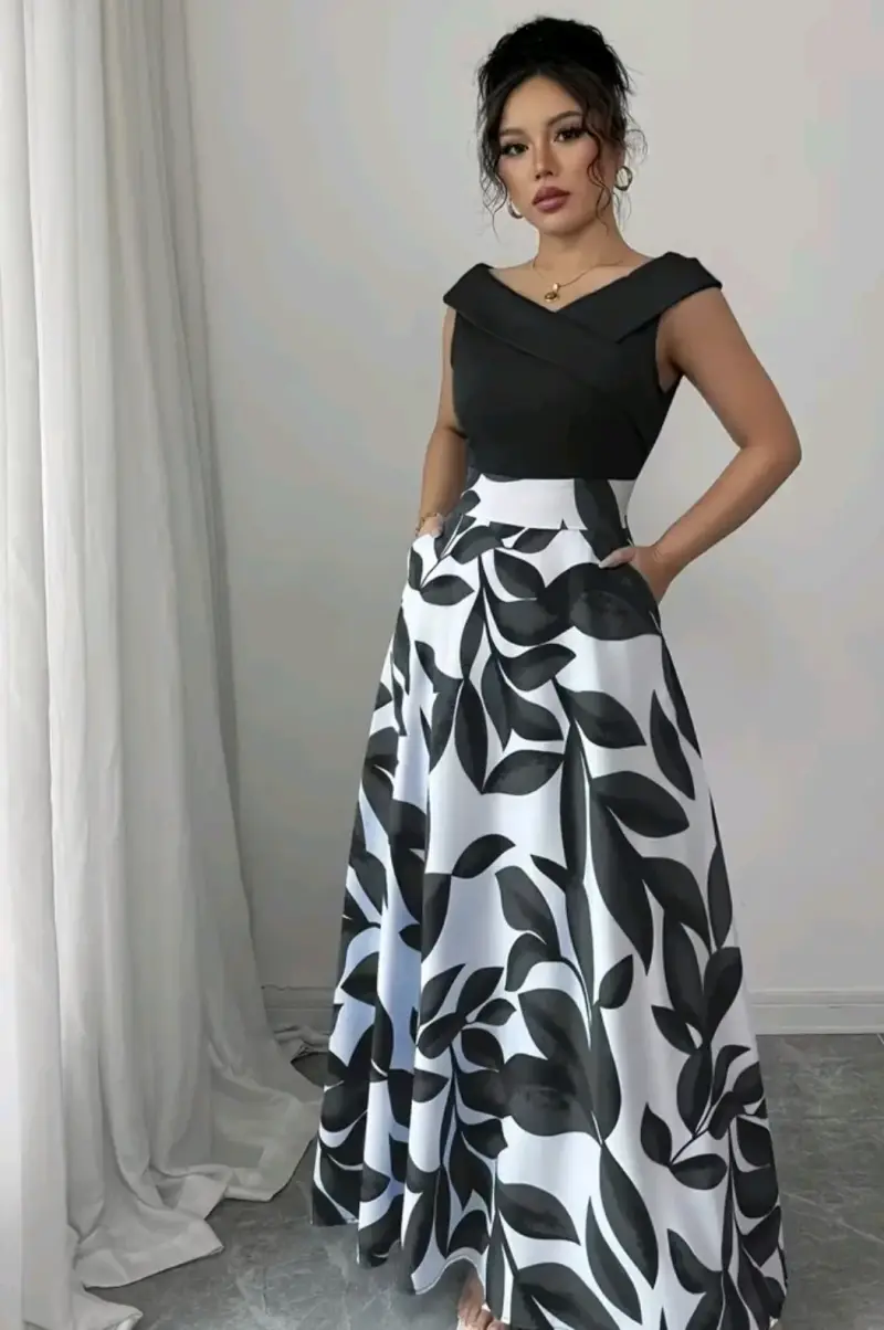 Vestido largo blanco y negro - 4