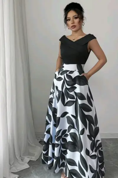 Vestido largo blanco y negro - miniatura 4