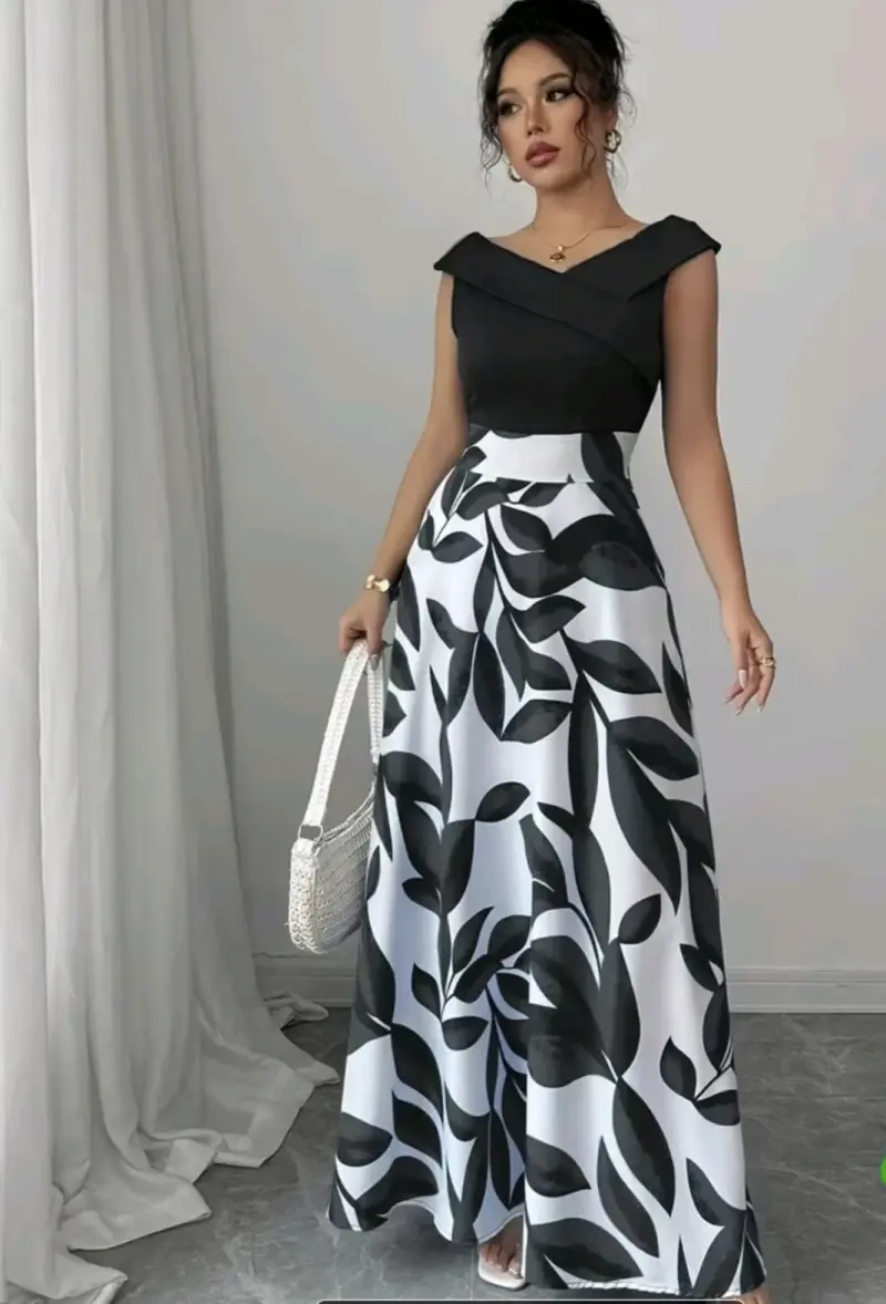 Vestido largo blanco y negro - 5