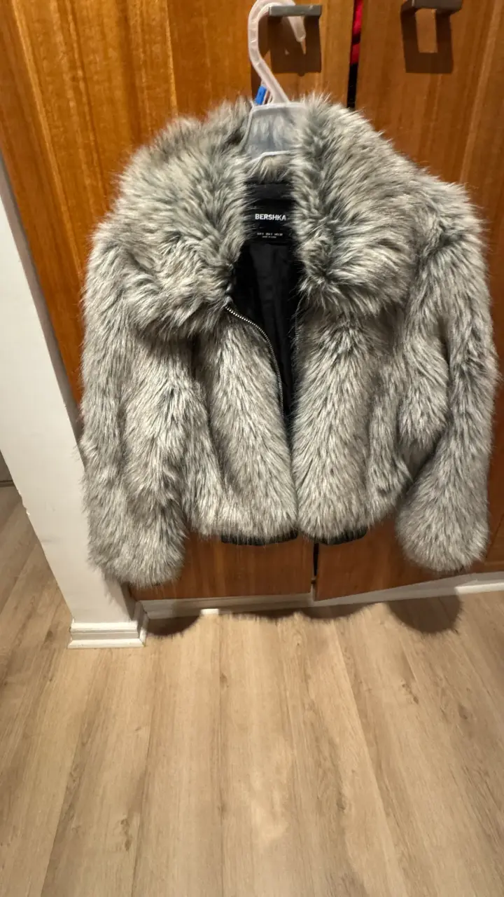 Chaqueta de piel sintética gris - 3