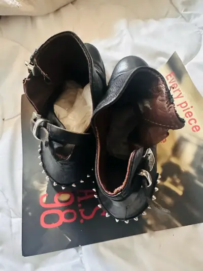 As98 Botines de cuero negros con tachas - miniatura 1
