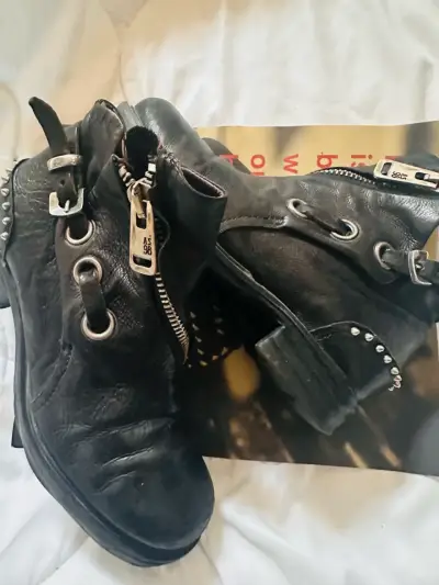 As98 Botines de cuero negros con tachas - miniatura 2
