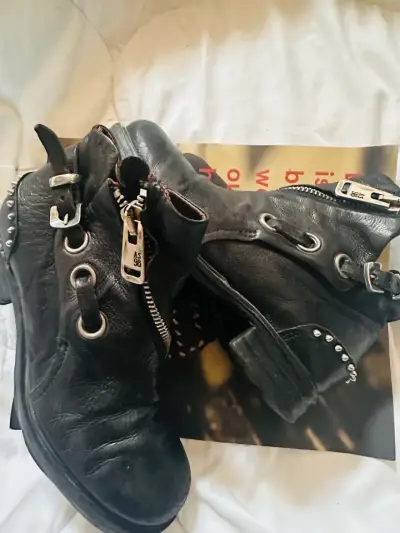 As98 Botines de cuero negros con tachas - miniatura 3