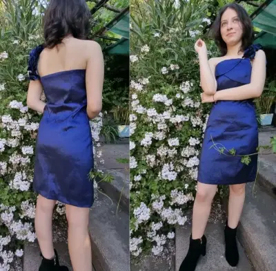 Vestido azul elegante mujer - miniatura 2