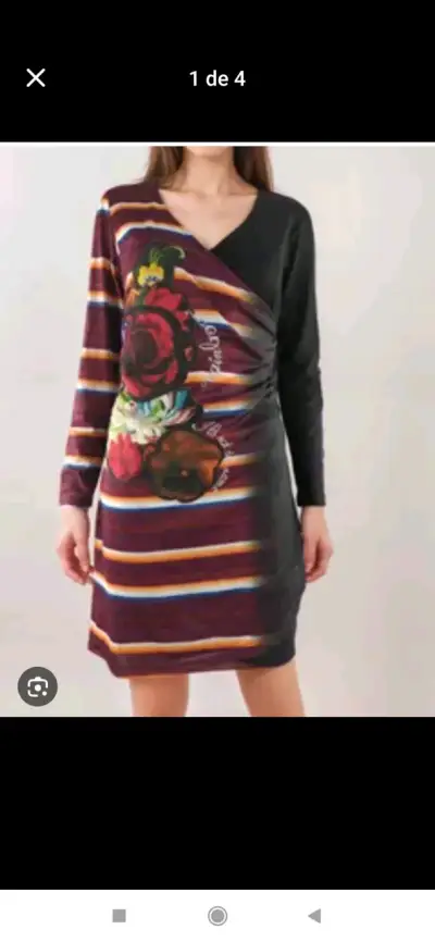 Vestido desigual floral de rayas multicolor - miniatura 1