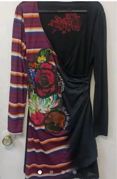 Vestido desigual floral de rayas multicolor - miniatura 2