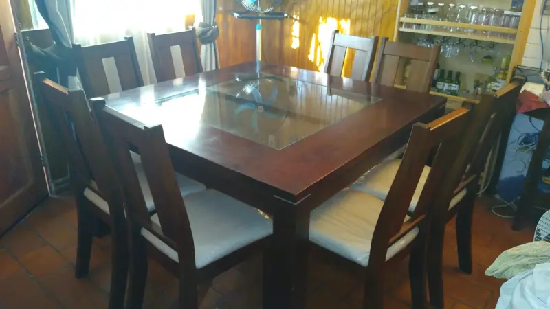 Mesa comedor raulí 8 personas madera y vidrio - 1