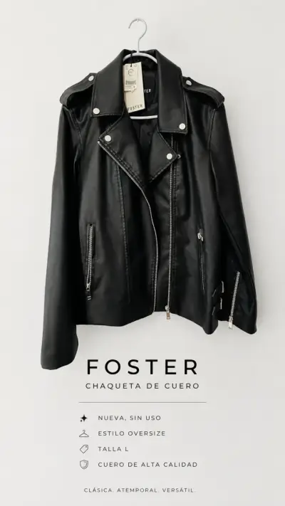 Chaqueta de cuero negra Foster - miniatura 7
