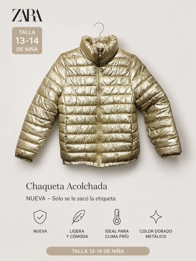 Chaqueta dorada acolchada Zara - 1