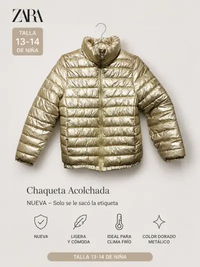 Chaqueta dorada acolchada Zara - miniatura 1