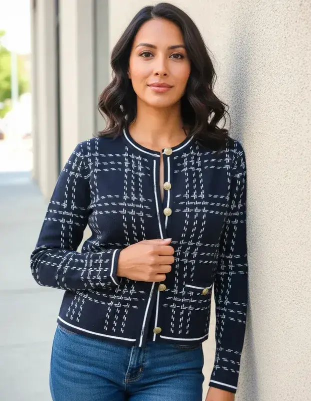 Cardigan azul marino elegante - 5