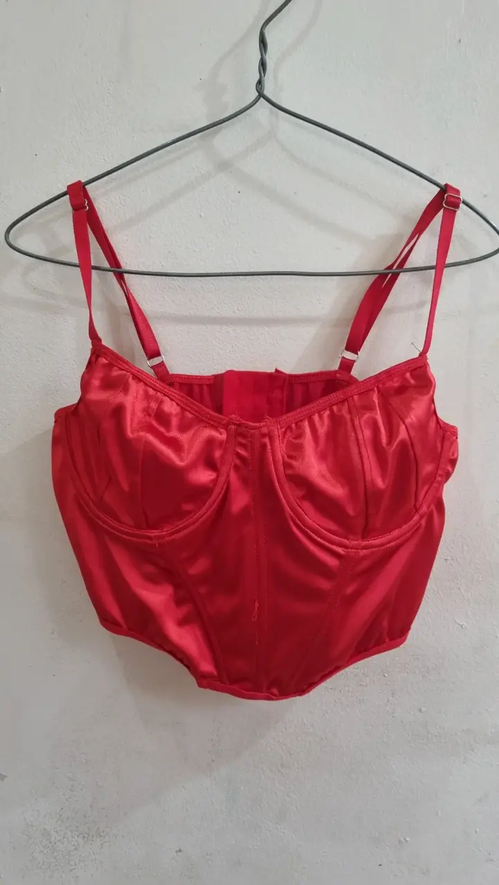 Top corsé rojo satinado S - 1