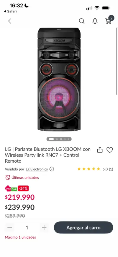 Parlante LG XBOOM RNC7 con luces - miniatura 3