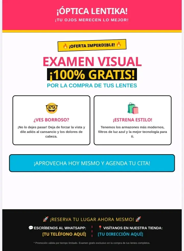 Examen Visual. Gratis por la compra de tus lente