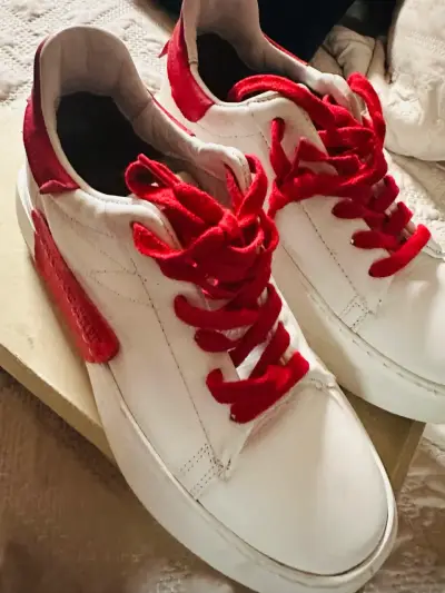 A.S.98 Zapatillas blancas con cordones rojos - miniatura 5