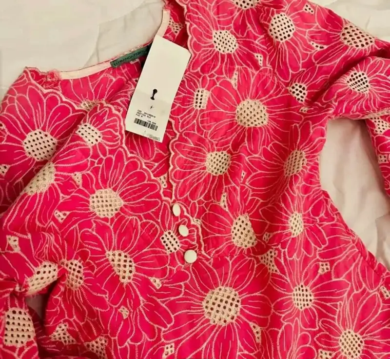 Franca Firtuna Vestido rosa floral con encaje