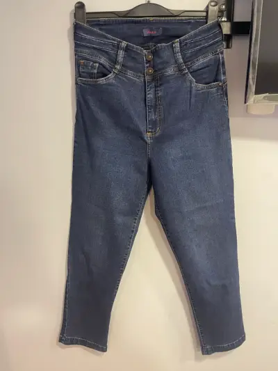 Jeans wados azul oscuro mujer - miniatura 1