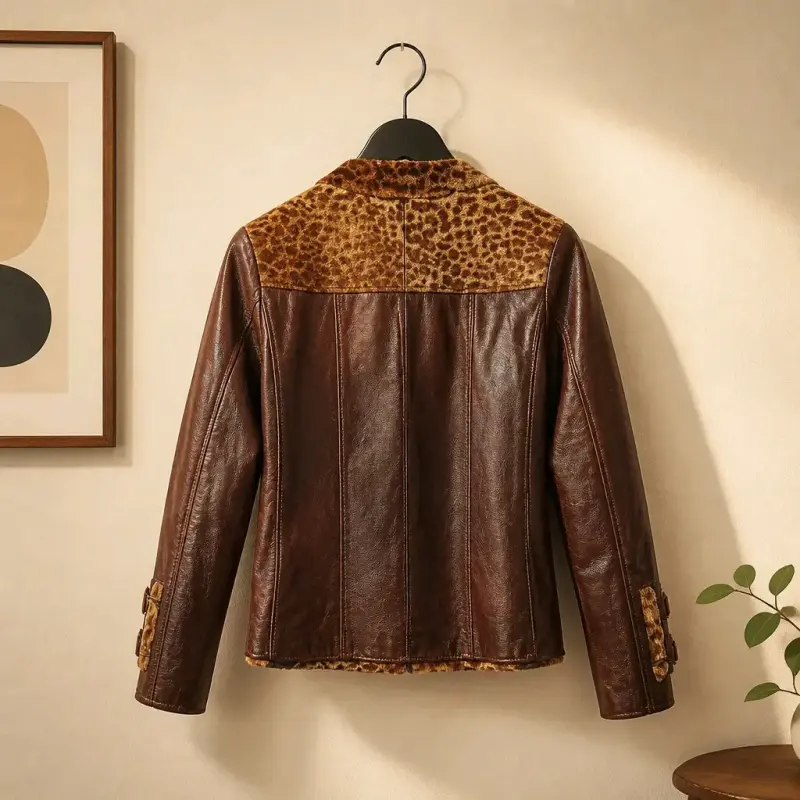 Chaqueta cuero leopardo y café - 2