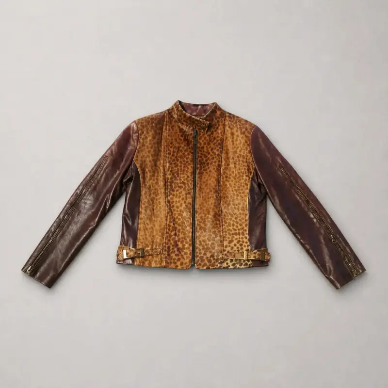 Chaqueta cuero leopardo y café - 3