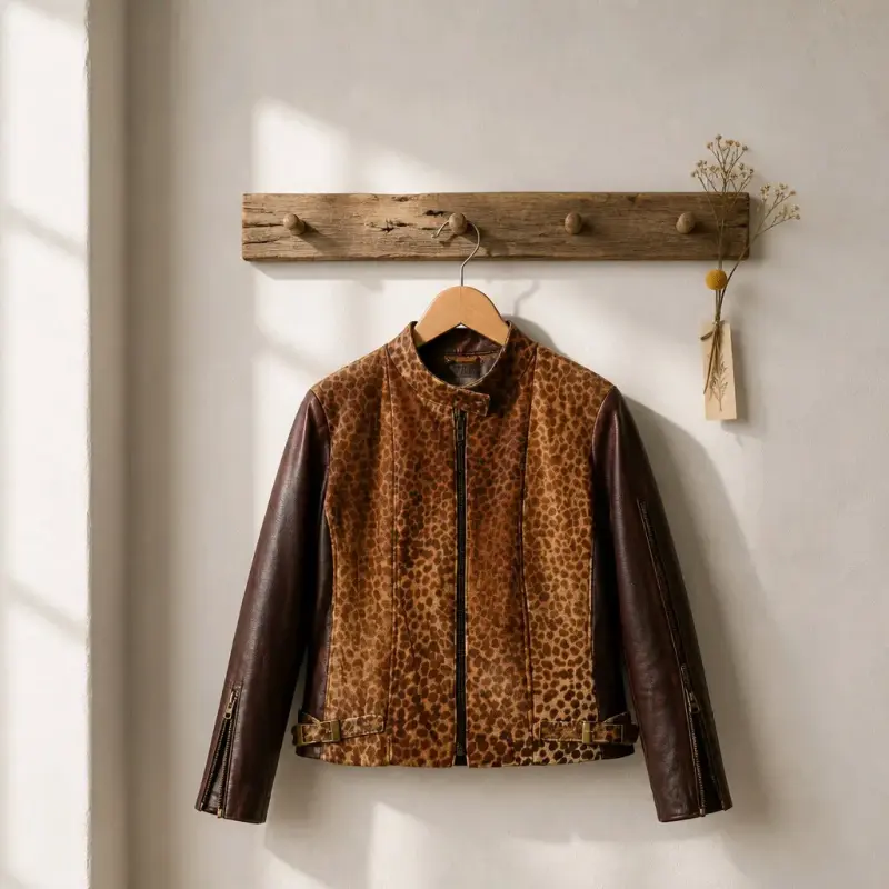 Chaqueta cuero leopardo y café - 4