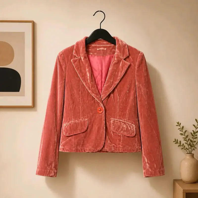 Blazer corto de terciopelo rosa - 2