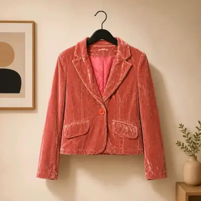Blazer corto de terciopelo rosa - miniatura 2