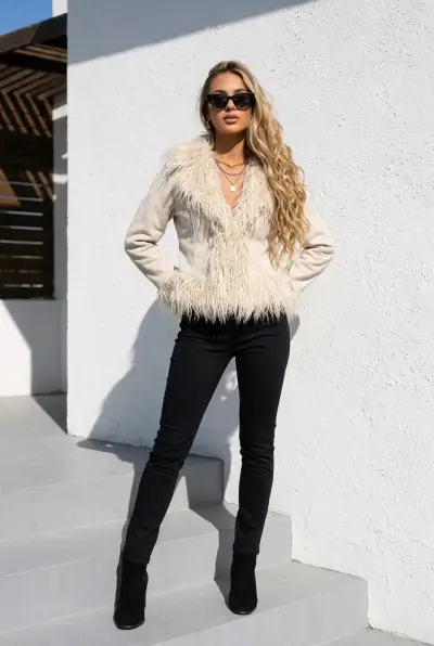 Chaqueta blanca con pelaje - miniatura 1