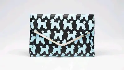 Clutch estampado poodles negro y celeste - miniatura 2