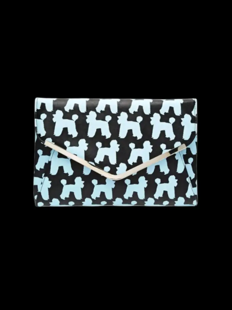 Clutch estampado poodles negro y celeste - 4