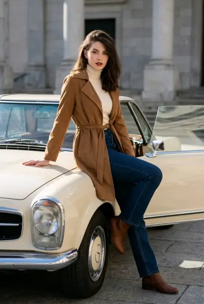 Abrigo beige con cinturón - miniatura 2