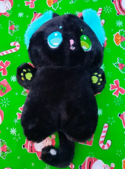 Peluche gato negro con orejas turquesa - miniatura 1