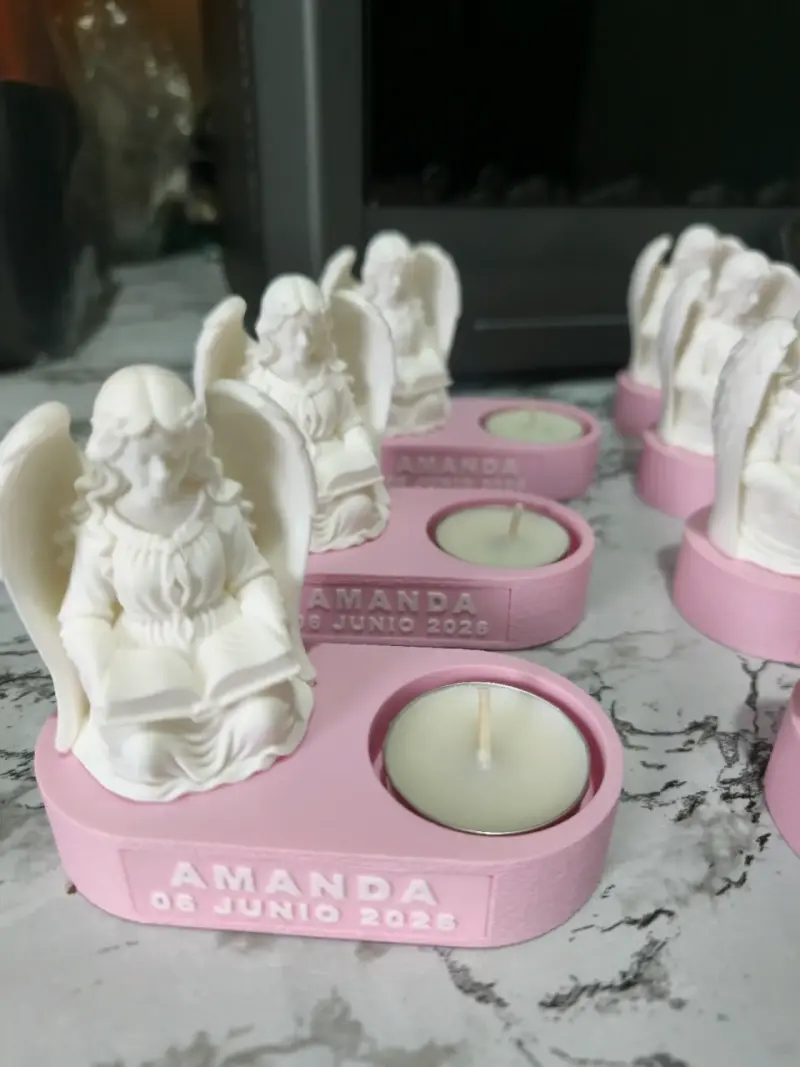 Porta velas ángel personalizado rosa - 3