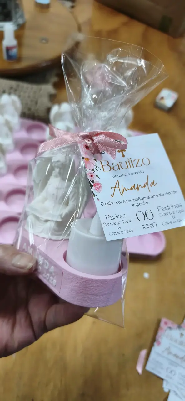 Porta velas ángel personalizado rosa - 4