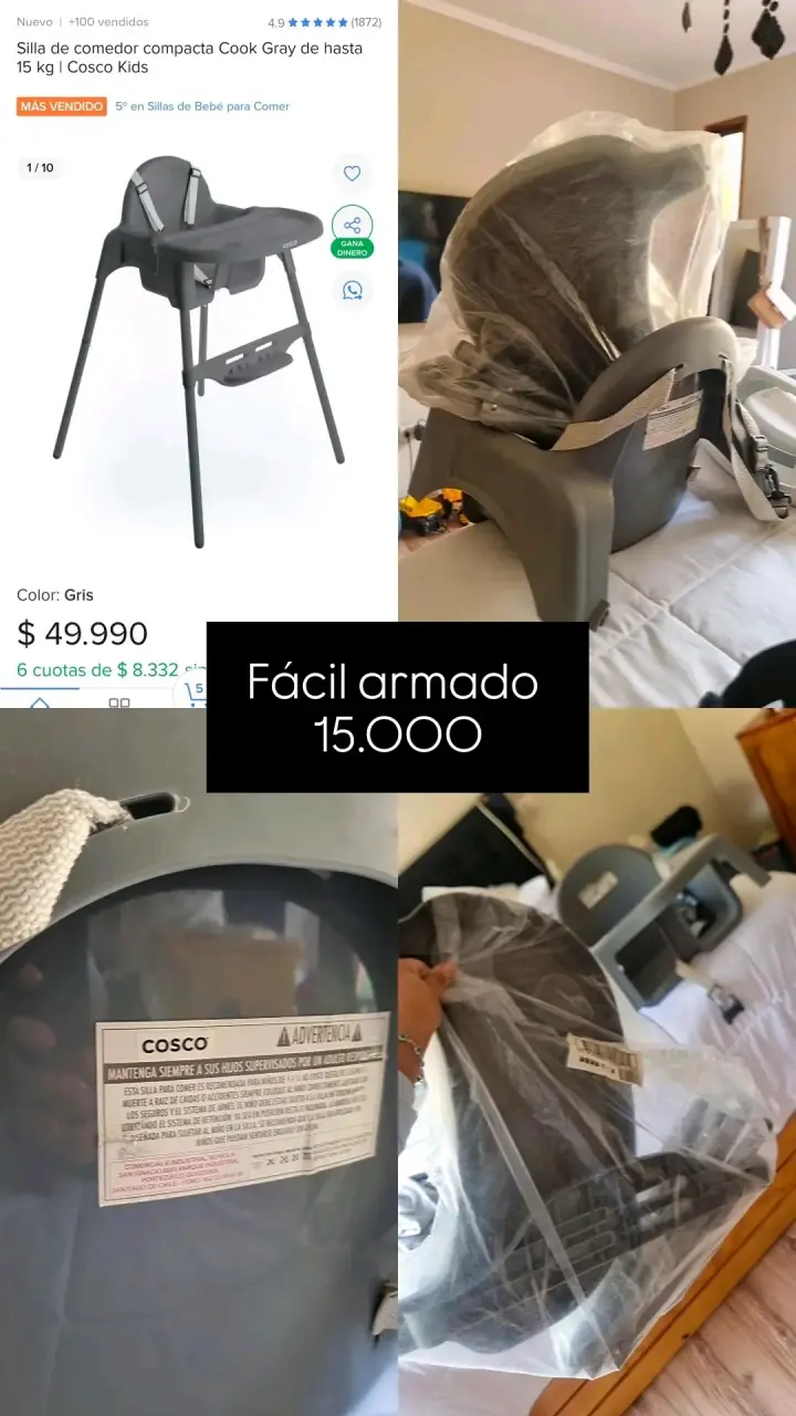 Silla alta gris para bebés - 2