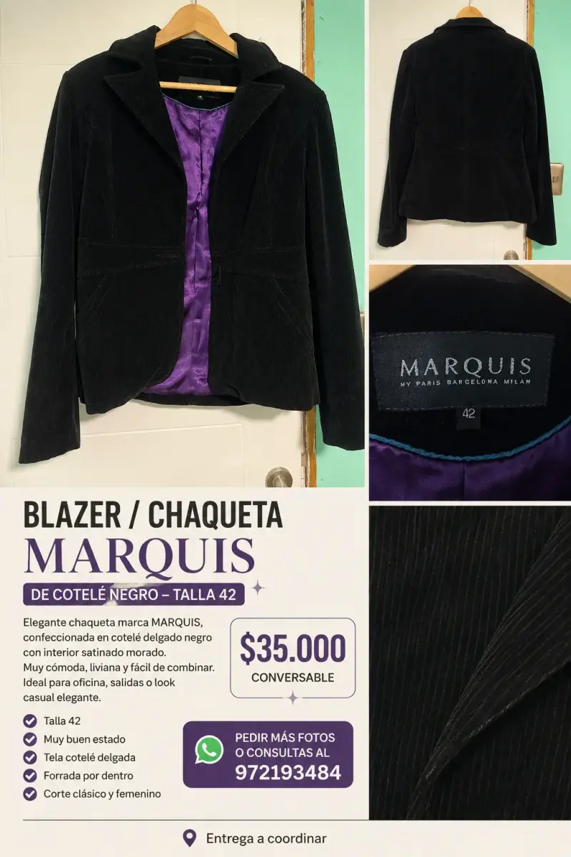 Blazer de cotelé negro Marquis
